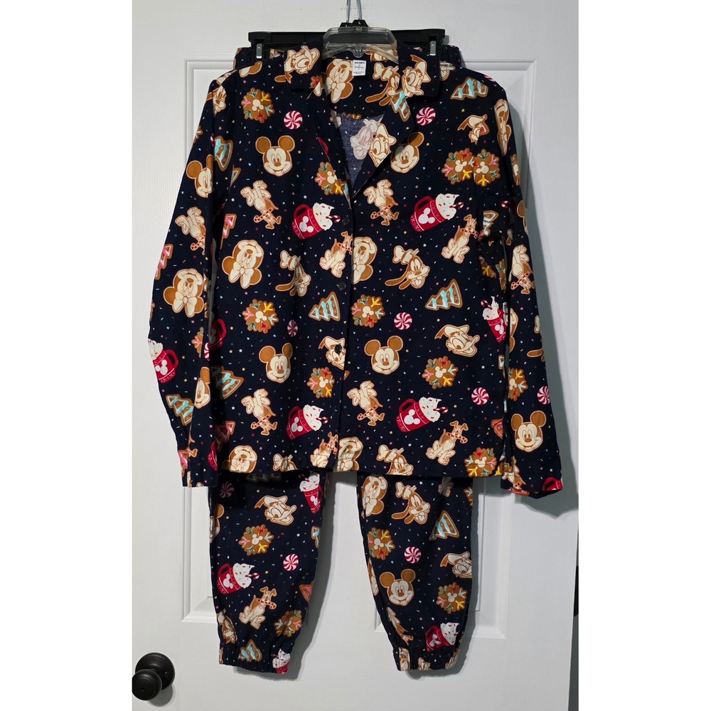 Old Navy Disney Mickey Minnie Gingerbread Christmas Flannel Pajama Set Womens S